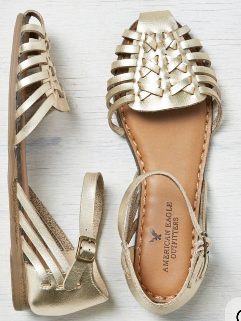 American Eagle Outfitters Metallic Gold Strappy Flat Sandals Size 10
